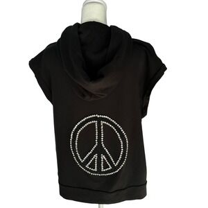 VTG Y2K Twisted Heart America‎ Black Sleeveless Zip Up Hoodie Peace Sign S Punk